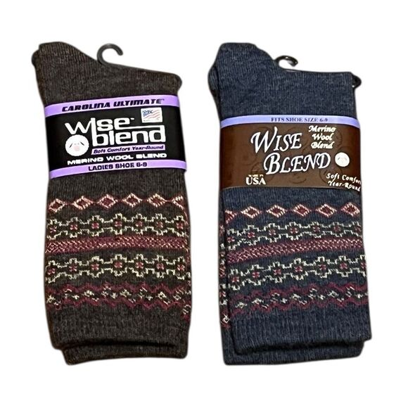 Merino Wool Blend Women’s Socks, 2 Pairs, Brown and Blue, Sizes 6-9, NWT - Picture 1 of 6